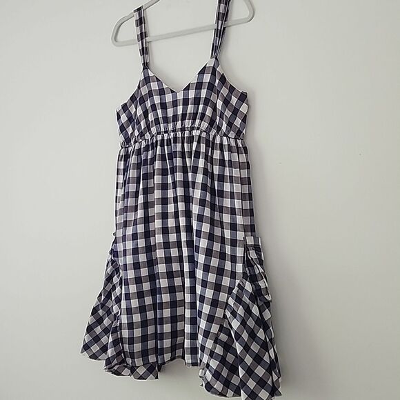 Walter Boho Lagenlook Purple Gingham Cotton Cottagecore V Neck Mini Dress L (F9) - Picture 2 of 14